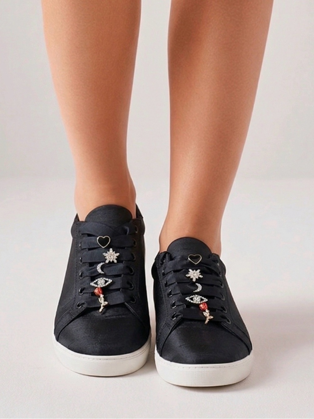 Circus by Sam Edelman Black Women's Lace-Up Sneakers with Charm Accents